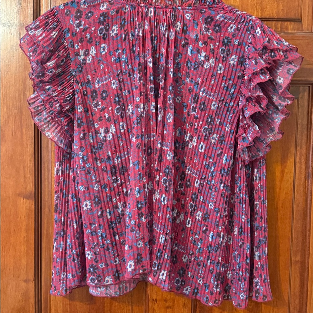 Floral Pleated Ruffle Sleeve Blouse